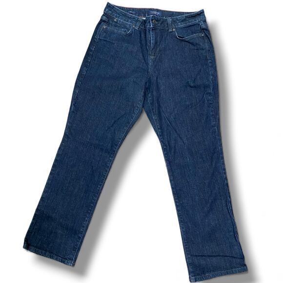 Talbots Dark Indigo Jeans Size 12 Petite Denim Straight Leg Cotton Blend Pants - Picture 1 of 9